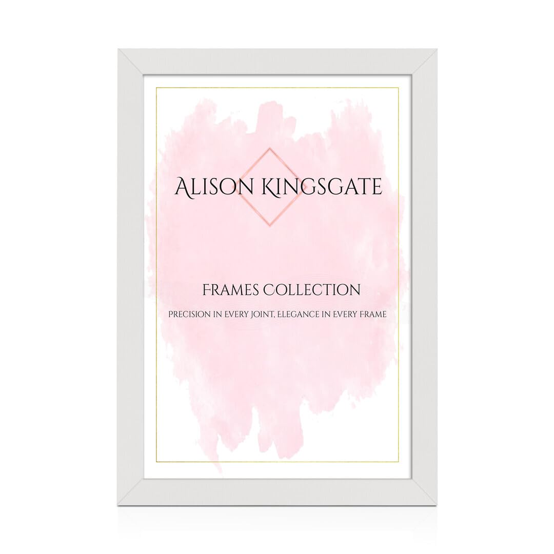 Alison Kingsgate Modern 18X12 White Picture Frames- Engineered Wood Photo Frame with Shatterproof Perspex Front- Ideal for Posters, Certificates & Artwork- Wall Mount or Tabletop Display