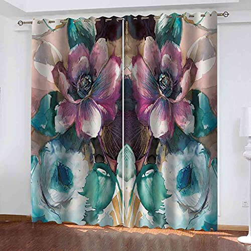 Rideau de fenêtre haut de gamme polyester isolant art fleur peinte - 2