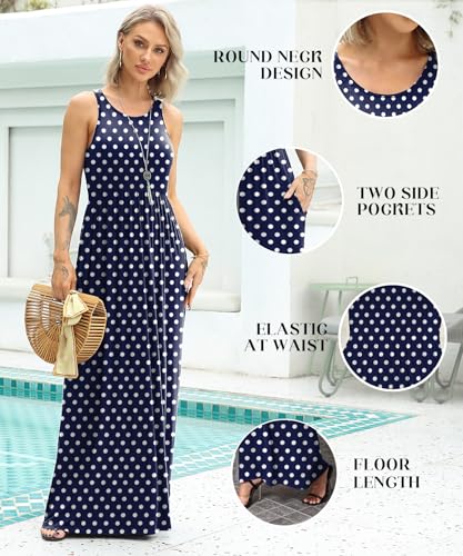 Image of EUOVMY Women's Sleeveless Dress Casual Plain Loose Summer Long Maxi Dresses with Pockets
