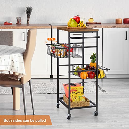 Norceesan Rolling Storage Cart 4 Tier Kitchen Cart On Wheels Metal Mobile Utility Cart With Storage Basket Shelf Bathroom Organizer Cart With Handle Pantry Trolley Cart With Tabletop For Home Office #TOP2