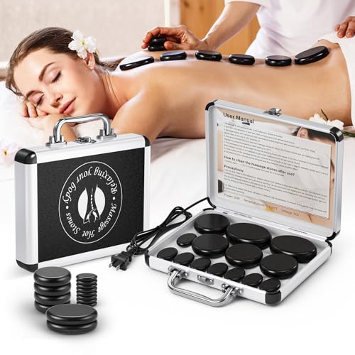 SLIMSTY Hot Stones Massage Set, 14Pcs Basalt Portable Stone Kit