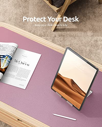 Image of YSAGi Leather Desk Mat, Large Mouse Mat, 60 x 35 cm, Pale Mauve | Non-Slip Desk Pad, Keyboard Mat, Waterproof Table Protector Desk Accessories for Office & Home