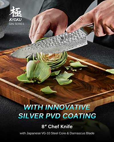 Kyoku Gin Series Chef Knife, 8" All Purpose Kitchen Knife, Japanese Vg10 Damascus Stainless Steel Knife With Silver Ion Blade G10 Handle Mosaic Pin, Professional Knife For Meat Fruit Vegetables #TOP1
