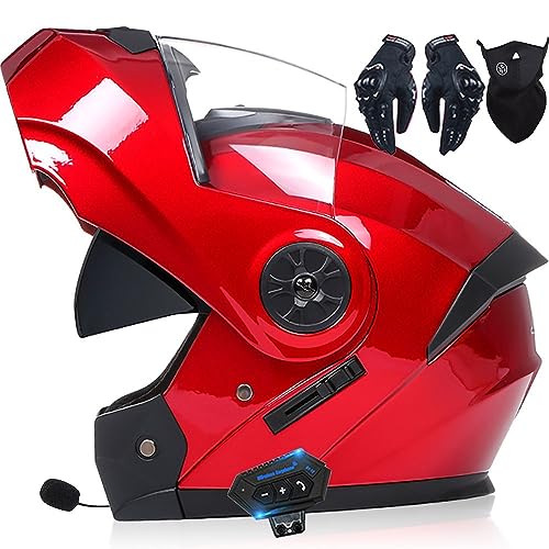Motorcycle Helmet Flip-Up Modular Helmets with Bluetooth,DOT/ECE Approved Helmet Full Face Motorbike Helmet Scooter Helmet Crash Helmet Double Anti-Fog Visors Ideal for Men Women