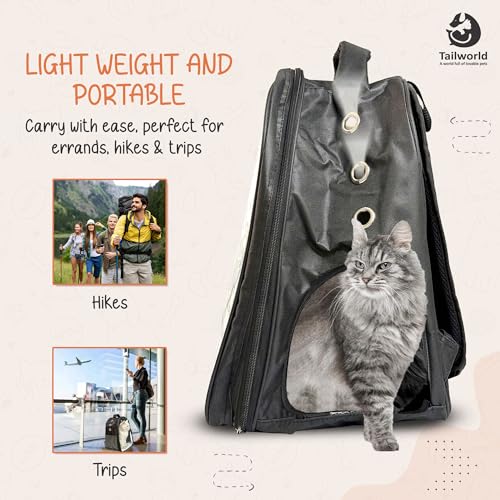 Image of Portable Pet Carrier Backpack for Cats & Small Dogs - Transparent Window, 9 Air Vents, Breathable Mesh, Built-in Safety Leash, Lightweight Travel Bag for Outdoor & Travel (Black)
