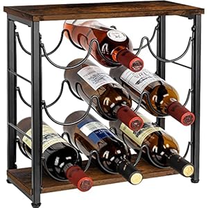 Brightever Wine Rack Countertop, Wood Wine Storage Cabinet Shelf, 3-Tier 9-Bottle Black Tabletop Wine Bottle Holder, Freestanding Wine Bottles Organizer, Wine Rack for Home Kitchen Pantry Bar