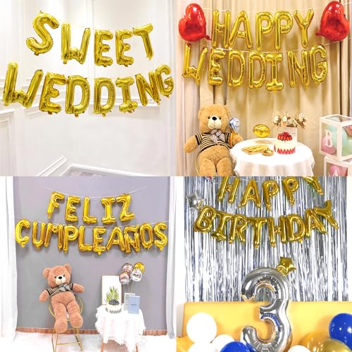 Image of Happy Birthday Balloon Banner Custom Phrase Balloons letter 16 inch Personalized Alphabet Letters Foil Mylar Balloons (Gold)