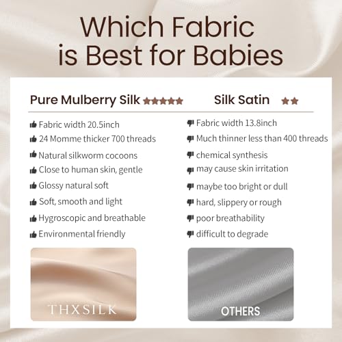 THXSILK 100% 7A+ Grade Mulberry Silk Mini Crib Toddler Baby Bedding Sleeve Sheet for Hair and Skin Health, No More Bed Head and Baby Bald Spots 41.4inch*20.5inch, Champagne - Image 6
