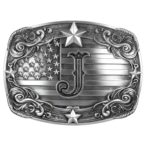 Image of Western Belt Buckle for Men Vintage Cowboy Rodeo Texas Initial Letter ABCDJMR to Z Belt Buckles