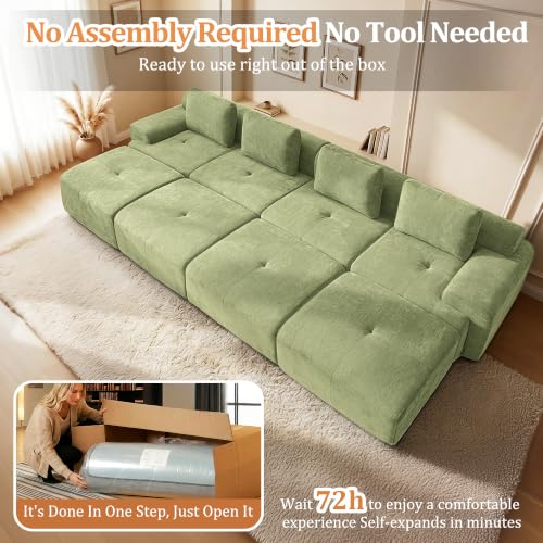 Image of 159 inch Oversized Boneless Couch, Comfort Cloud Sectional Couches for Living Room, Modular Sofa High Back & Extra Deep Seat, No Assembly, Soft Chenille Fabric (Olive Green, 159 inch-(4+4))