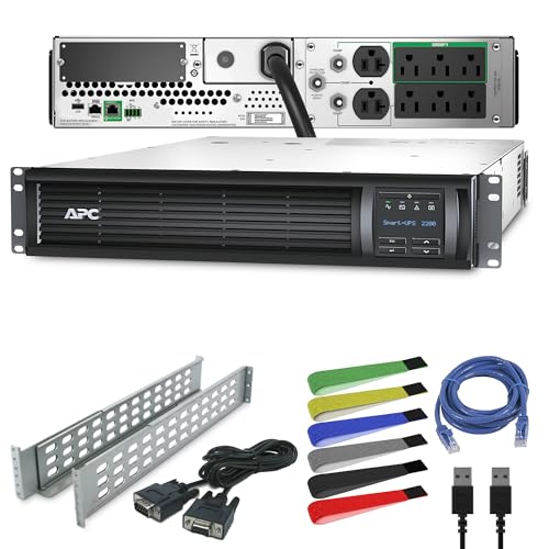 APC 2200VA Smart UPS with SmartConnect, SMT2200RM2UC Rack Mount UPS Battery Backup + Network Cable + Wire Ties