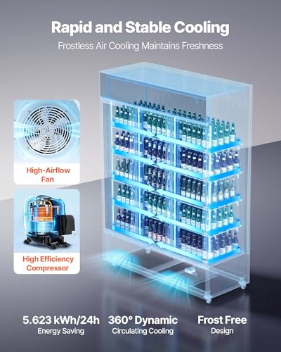 Image of VEVOR Commercial Merchandiser Refrigerator, 36.4 Cu.Ft / 1030L Upright Beverage Cooler, 3 Glass Door Display Refrigerator with Customizable Lightbox, 12 Adjustable Shelves, Soft LED Lighting & Casters