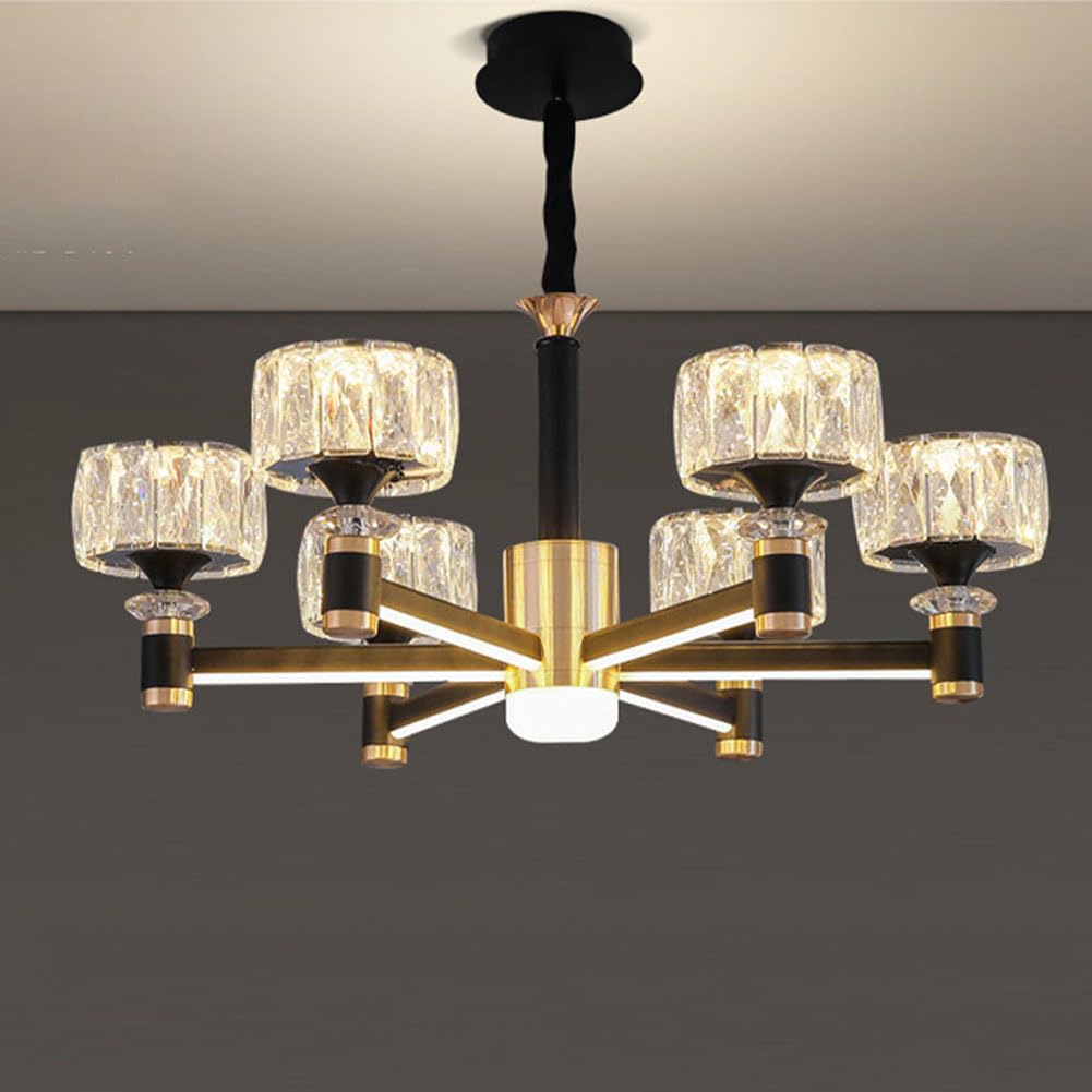 KXEcoLife Scandinavian light luxury crystal chandelier, simple luminous arm for living room dining bedroom decoration,6 heads