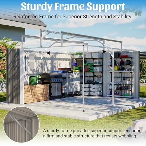 Image of YOPTO 10x12 FT Outdoor Storage Shed,Heavy Duty Metal Shed W /Floor Frame & 2 Windows,Garden Shed W / 4 Air Vents,Diamond-Shape Roof & Lockable Door,for Backyard,Patio,Lawn,Grey