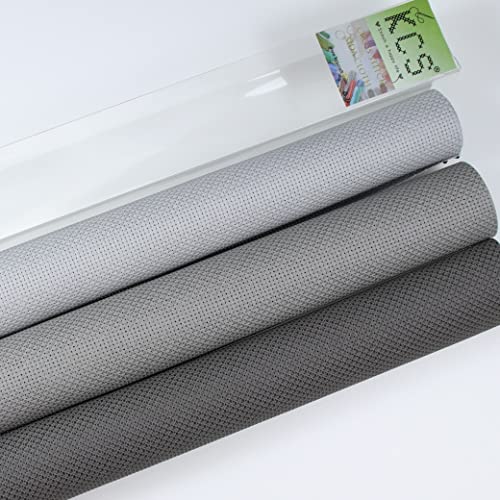 Image of KCS 3 pc of 15 inch x 18 inch Counted Cross Stitch Cotton Aida Cloth Needlework Fabric (Light Grey+Medium Grey+Dark Grey, 14CT)