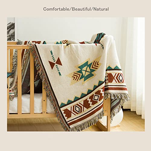 Aztec Navajo Throw Blanket Bohemian Tribal Ethnic Geometric Pattern Rug With Tassels Suitable For Sofa/Bed/Outdoor/camping (Size:130x160cm / 51.1x62.9in)