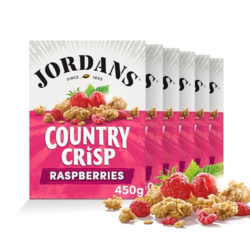 Jordans Country Crisp Raspberry Breakfast Cereal - Oat Clusters with Raspberries - No Artificial Flavours or Preservatives - British Baked Cereal - 450g (Pack of 6 x 450g)