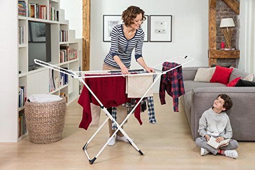 Vileda Universal Wäscheständer, zusammenklappbar, platzsparend, mit Rädern, Stahl, Weiß, 5 x 55 x 129 cm – Bild 3