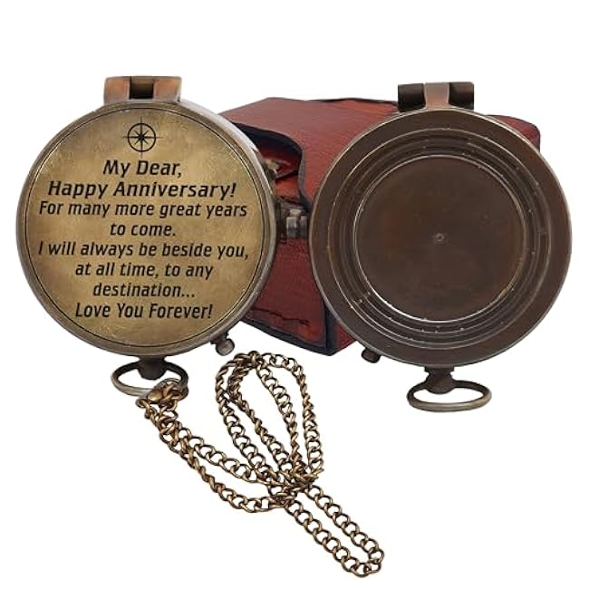 Anniversary Brass Sundial Compass with Special Engraved Greeting - Romantic Gift Ideas for His/her - Husband Gifts from Wife, for Men,