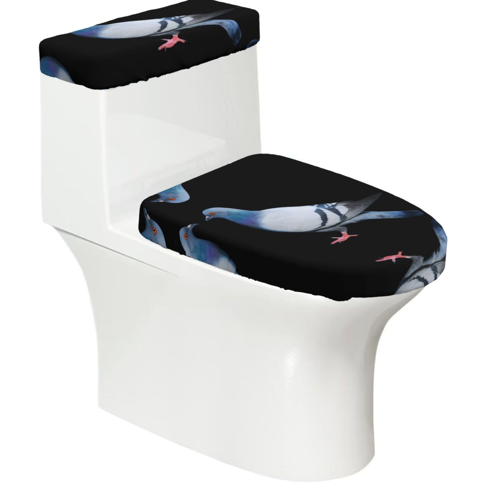 Wzycwb Black Pigeon 2-Piece Toilet Seat Cover Set With Tank Lid, Elastic Fit For U-Shape & Elongated Toilets, Bathroom Decor, Housewarming Gift