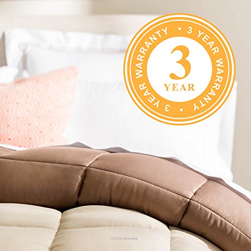 Image of Linenspa Reversible Down Alternative Comforter and Duvet Insert, for Queen Size Bed - All-Season Comforter with Box Stitch and 8 Duvet Loops - Bedding for Kids, Teens, and Adults - Sand / Mocha