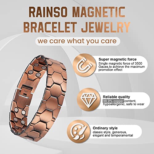 Rainso Mens 99.9% Pure Copper Double Row Magnetic Health Bracelets 3500 Gauss With Gift Box Adjustable #TOP3