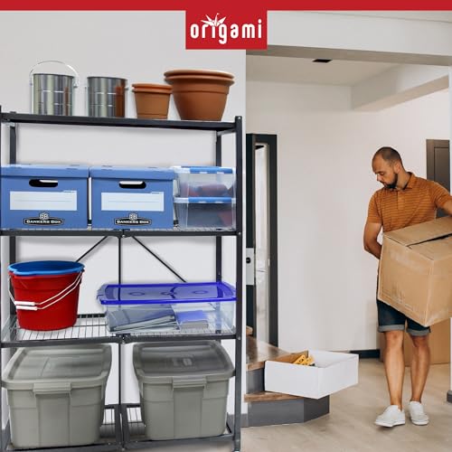 Image of Origami 2-Pack R5 Series Foldable 4-Tier Steel Storage Rack, Pewter - Heavy-Duty Metal Shelving Unit w / Removable Wheels for Laundry Room or Garage - Rolling Organizer for Home, Office & Warehouse