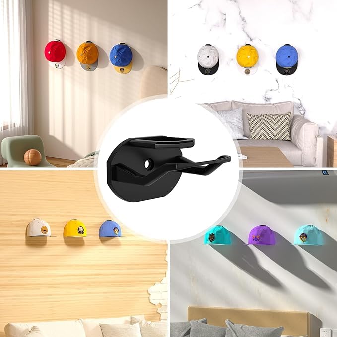 Confezione da 12 Portacappelli da parete ganci adesivi per porta Cappelli Cappelli Porta Cappelli Curve Ganci Appendi per cappelli da parete,Cappello Senza Perforazione(con 12 viti e retro adesivo