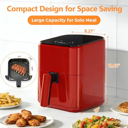 Image of Simple Deluxe 8-in-1 Air Fryer 3 Qt, Digital Preset Airfryer with Overheat Protection and Auto Shut-Off, Nonstick and Dishwasher-Safe Basket for Fries, Bake, Roast, 60-Min Timer, Max 400F, 800W, Red