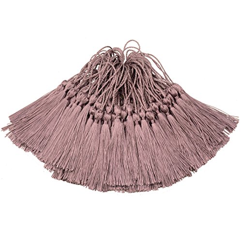 Image of 100pcs 13cm /5 Inch Silky Floss Bookmark Tassels with 2-Inch Cord Loop and Small Chinese Knot for Jewelry Making, Souvenir, Bookmarks, DIY Craft Accessory (Dark Taro)