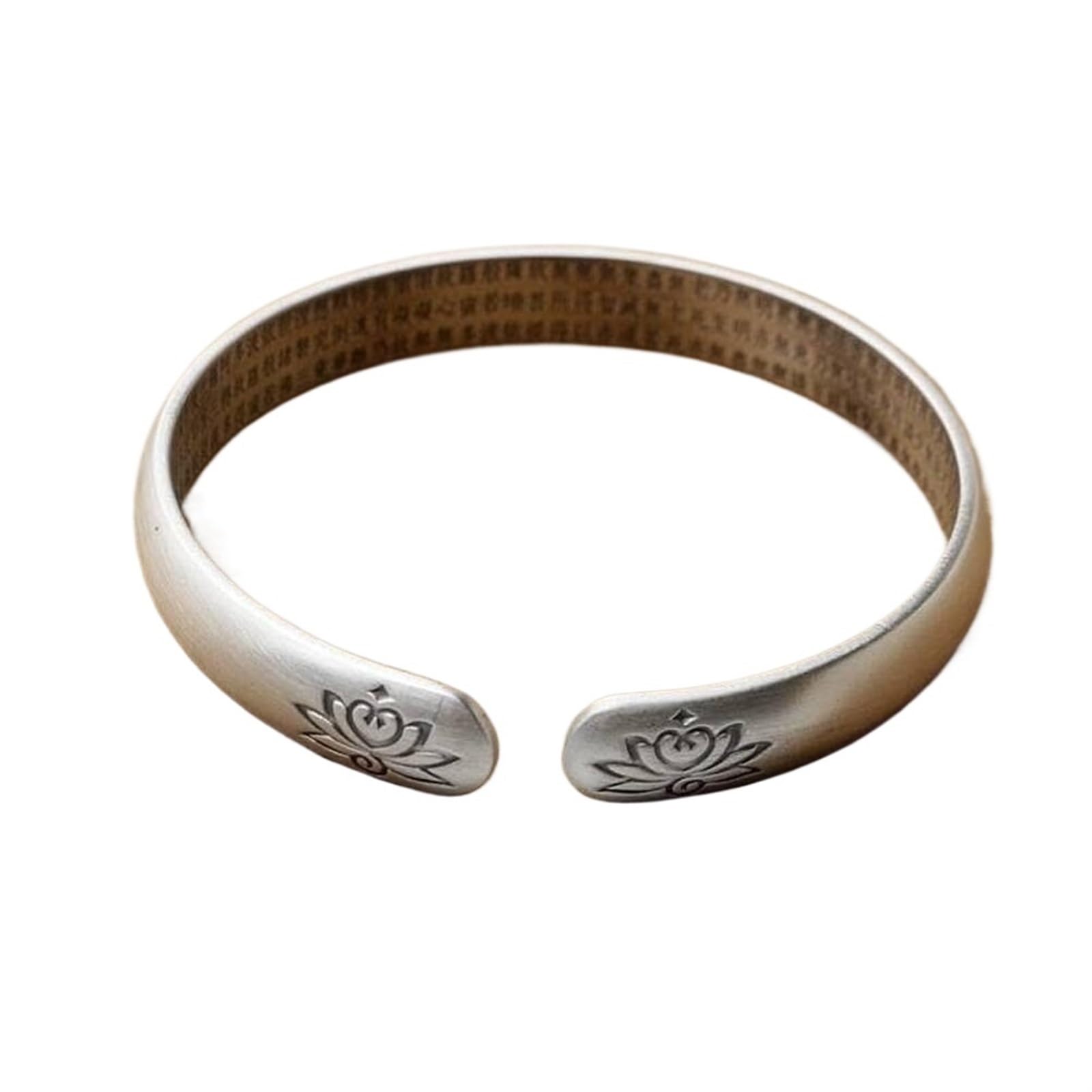 Bracciale in argento, bracciale rigido alla moda, bracciale rigido 999 Anemone con detti buddisti Bracciale aperto Bracciale in argento spazzolato opaco Come mostrato, i braccialetti possono essere re