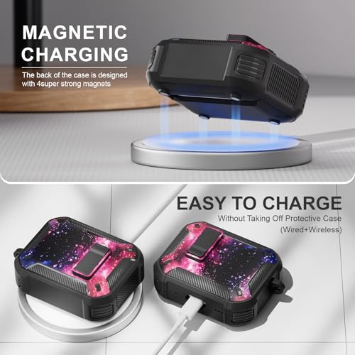 Image of for AirPods Pro 3 Case with Magnetic Lock and Phone Stand, Compatible with Magsafe Charging,with Carabiner&Cleaner kit for Apple iPod Pro 3rd Generation Cover(2025) Men Women (Starry Sky)
