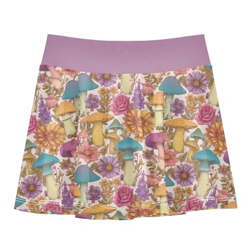 Girls Skorts High Waist Athletic Skirts with Shorts Mushrooms Flowers Stretchy Teens Performance Tennis