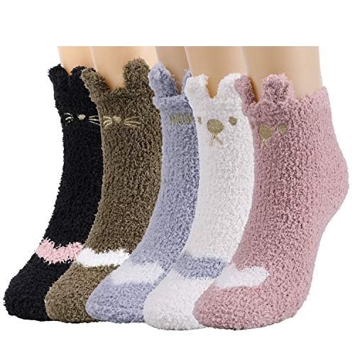QKURT 5 Paare Kuschelsocken für Mädchen, Flauschige Socken Kuschelsocken...