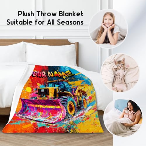 Custom Blanket for Boys - Personalized Bulldozer Gifts for Teens - Cool Cozy Fleece Throws for Office, Sofa - 4 Sizes
