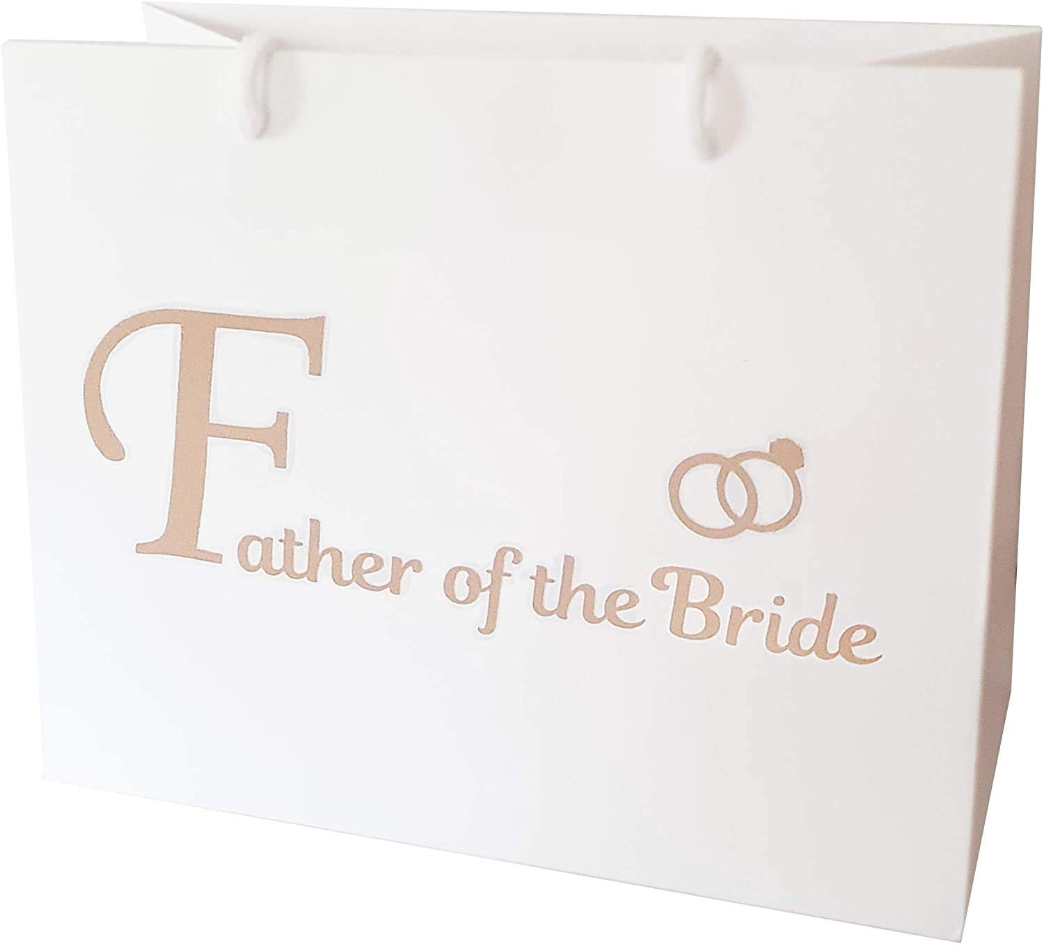 Large Wedding Gift Bags - White and Copper Gold Gift Bag with Rope Handles and Tissue Paper - Favours (Father of The Bride)