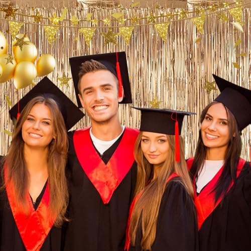 Image of 2 Pack 3.28 ft x 6.56 ft Tinsel Curtain Party-Streamers Party Decorations for Birthday Graduation Wedding Party Streamers. (Champagne Gold)