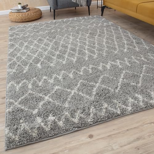 THE RUGS Modern Moroccan Design Living Room and Bedroom Rugs, Non-Shedding & Easy Care (Tangier Grey/Ivory, 120x170 cm)