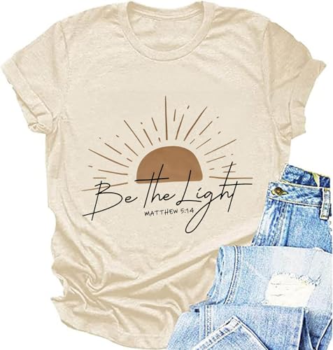 Christian Shirts for Women Be The Light Religious Tshirt Inspirational Bible Tee Khaki L
