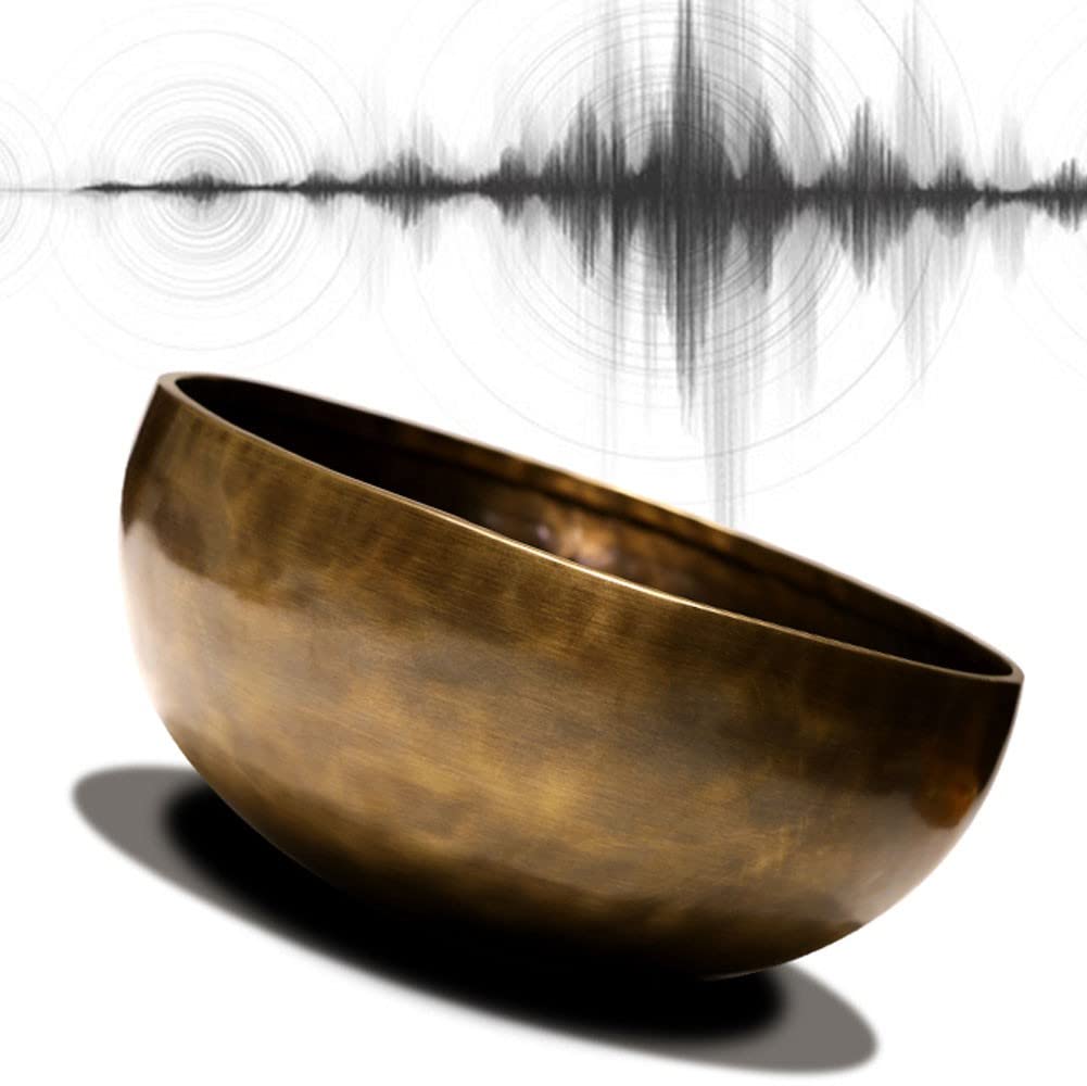 Campana tibetana tibetana, Campana Sonora, Realizzata a Mano, in Metallo e Ottone, con mazzuolo martellato, Cuscino in Seta per Meditazione, Yoga, guarigione dei Chakra (16 cm)
