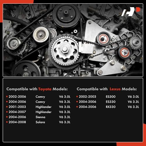 A-Premium Timing Belt Kit with Water Pump Thermostat Tensioner Compatible with Toyota Camry Highlander Sienna Solara 2002-2007 Lexus RX330 ES330 ES300 V6 3.0 3.3L DOHC - Thumbnail 2