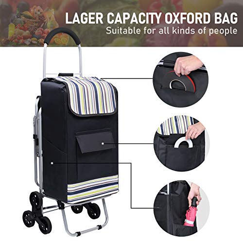 Klvied Folding Shopping Cart for Groceries, Heavy Duty Stair Climber Cart with Tri-Wheel, Metal Utility Trolley Dolly with Foldable Chair, Bigger Waterproof Shopping Bag, Adjustable Elastic Rope - Thumbnail 5