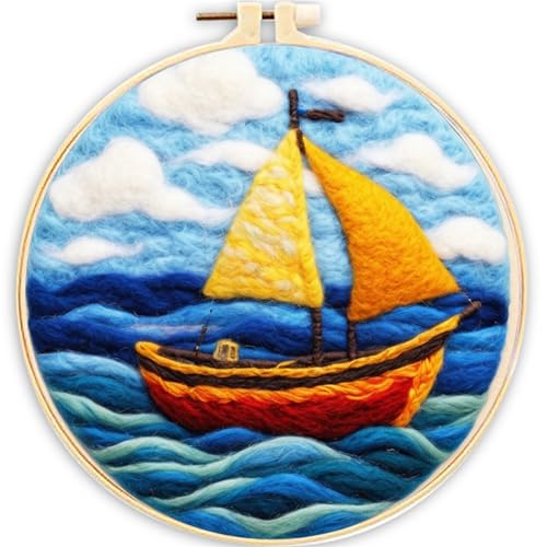 Image of SARBUTER Needle Felting Kits, DIY Wool Felt Starer Needle Felting Kits for Beginners ，Suitable for Giftware Home Decoration (Sailboat)