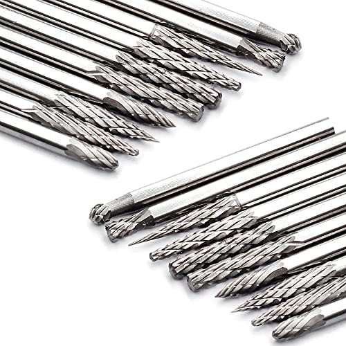 Yufutol 20Pcs Solid Carbide Burr Set 0.118‘’（3Mm）Shank Tungsten Carbide Rotary Files Burrs With 3Mm Cutting Head Diameter Fits Most Rotary Drill Die Grinder For Woodworking,Engraving,Drilling,Carving #TOP3