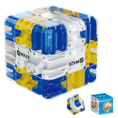 3D Rolling Ball Maze Cube - 3d Labyrinth Maze Puzzle Engaging Brain Teaser for Stress Relief & Cultivate Logical Thinking Challenge Educational for Family Gathering(Blue)