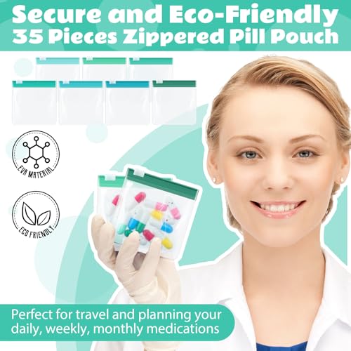 Image of Sherr 35 Pcs Pill Pouch Bags with Zipper Pill Pouch Set Travel Reusable Translucent Medicine Organizer Self Sealing Plastic Bag with Slide Lock for Storage(Dark Green,3 x 3 Inch,Blank Style)