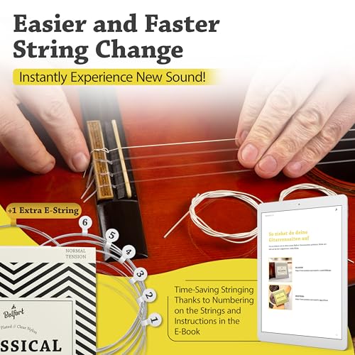 Belfort Classical Guitar Strings Nylon - Classical Nylon Strings Coated in Silver - 6 Guitar String Set + Extra 1E - Cuerdas para guitarra acustica - Cuerdas de guitarra acustica - Thumbnail 5