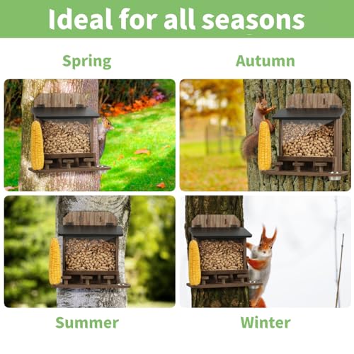 JAZUIHA Wooden Squirrel Feeder, Squirrel House Weatherproof for Outdoor Use Chipmunk Feeding Station with Picnic Table - Image 3