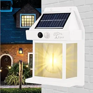 Epyz Solar Lights Outdoor Waterproof, Dusk To Dawn Wall Motion Sensor Light, 3 Lighting Modes Solar Security Wall Light Fixtures For Garden, Outside White [ Pack Of 1, Warm Yellow ] - Abs