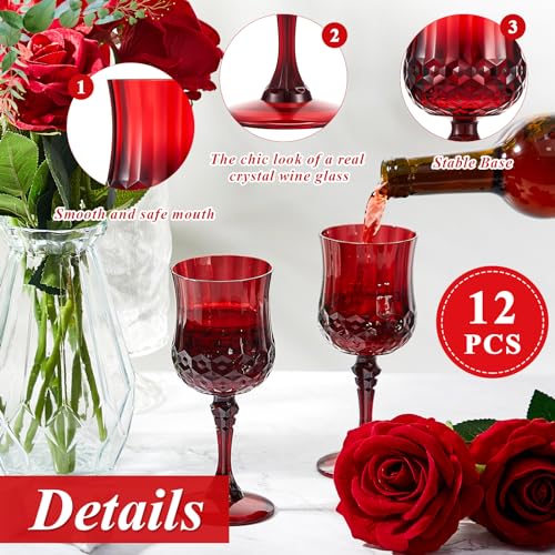 Pinkunn 12 Pcs Plastic Vintage Wine Glasses Reusable Colored Goblets Patterned Drinking Glasses Dishwasher Safe For Wedding Reception Party Supplies thumb #2